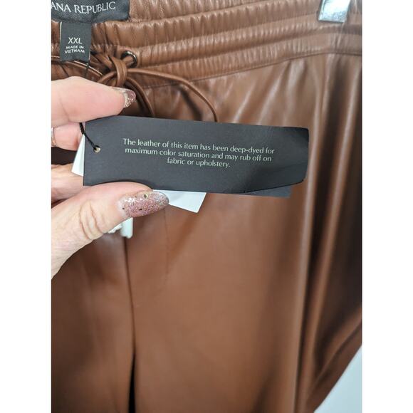 Banana Republic Vegan Leather Jogger Pants Cognac Drawstring Size XXL NWT - Picture 8 of 11